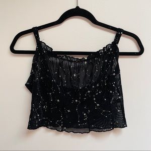 Sheer black and silver star crop top